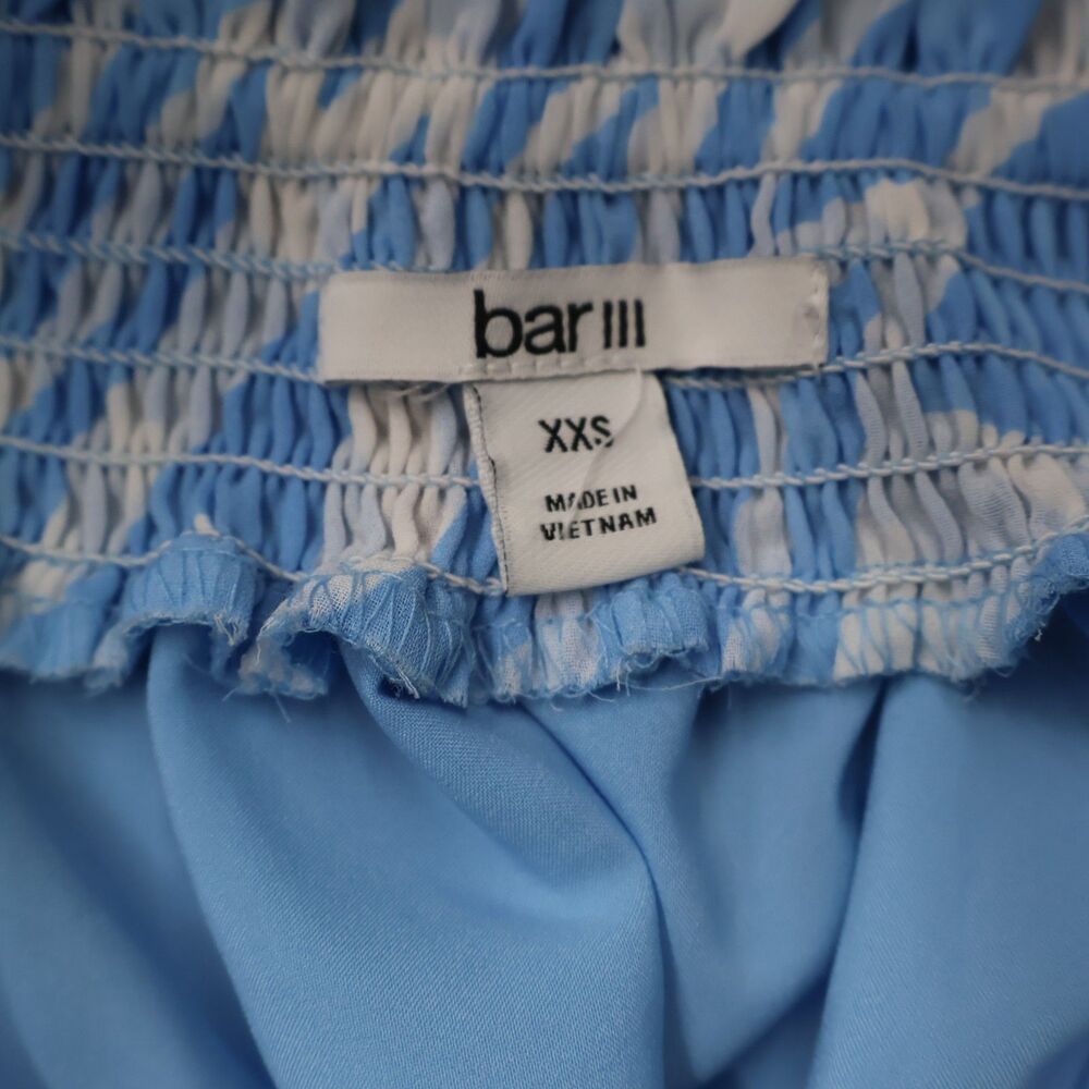 Bar III Women’s XXS Blue White Zebra Print Off Shoulder Smocked Crop Top - Picture 5 of 11
